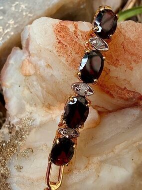18K Gold Plated AAA Garnet & Diamond 7.3” Bracelet 3.05 CTW